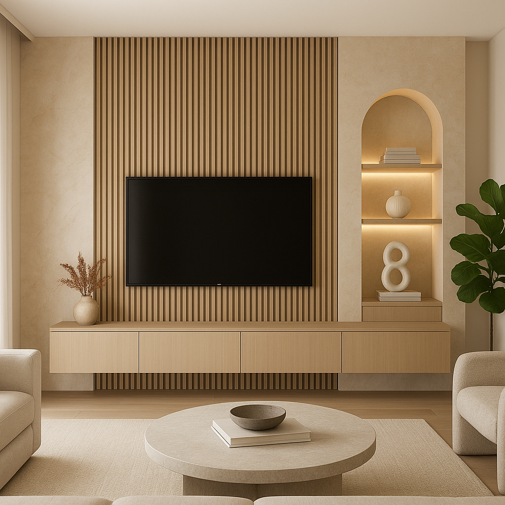 "ديكور مميز لجدار تلفزيون بمساحة - مشروع ديكور في المنطقة الوسطى ل…