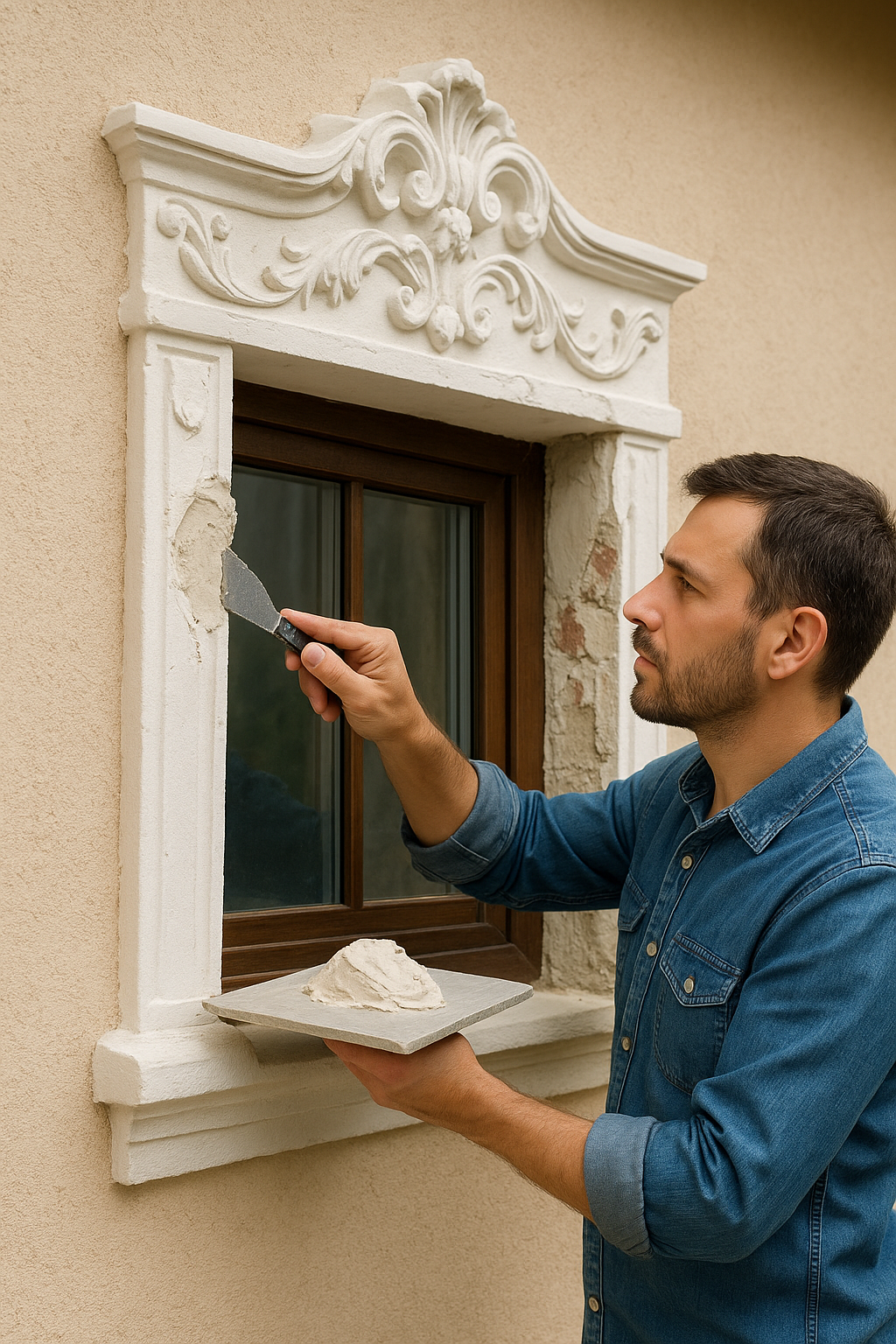 "إصلاح زينة جبس الشبابيك المتضررة - مشروع ترميم وصيانة في المنطقة…