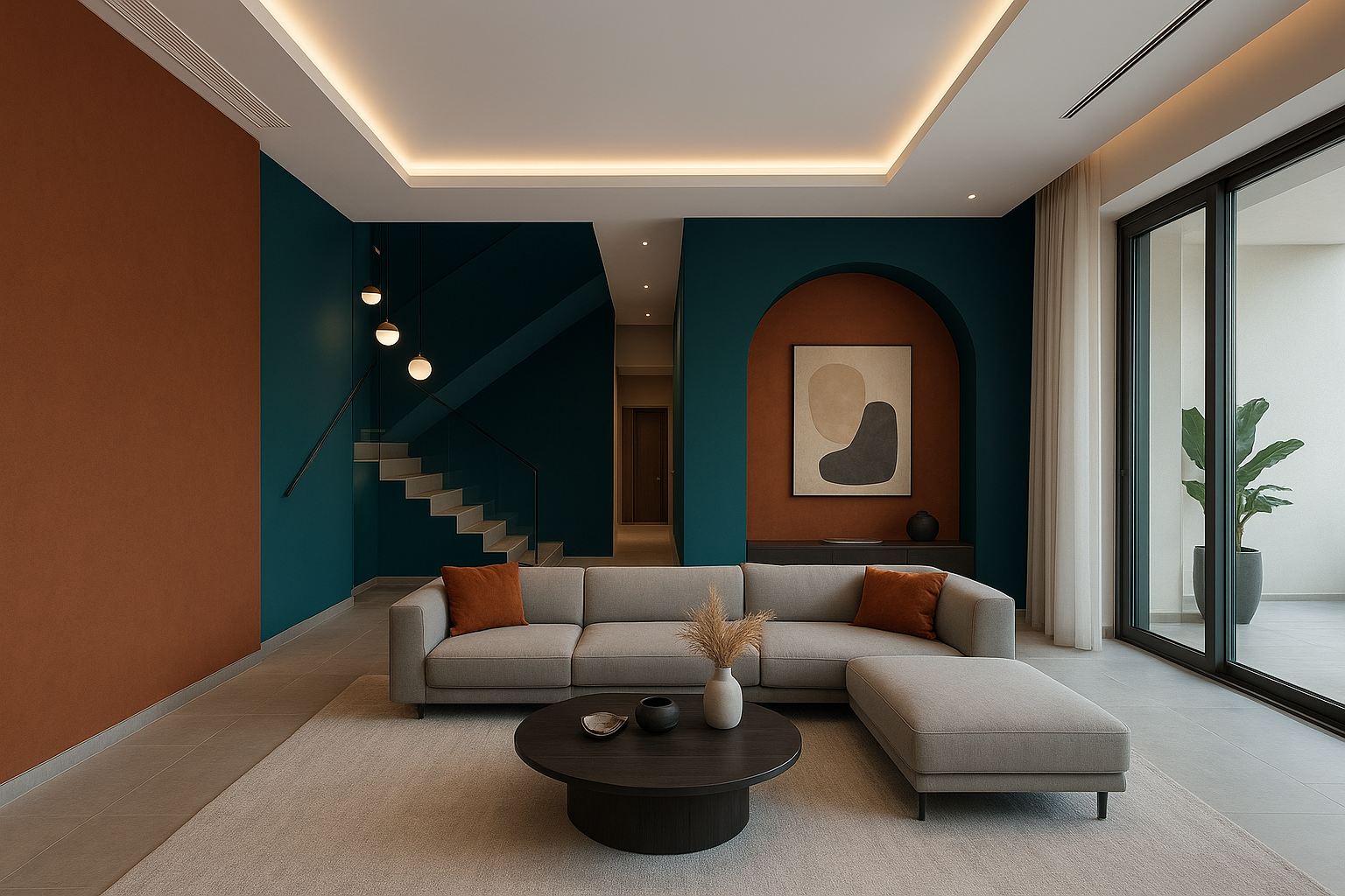 دهان داخلي عصري ومبتكر لفيلا - مشروع تشطيب في المنطقة الشرقية لدى…