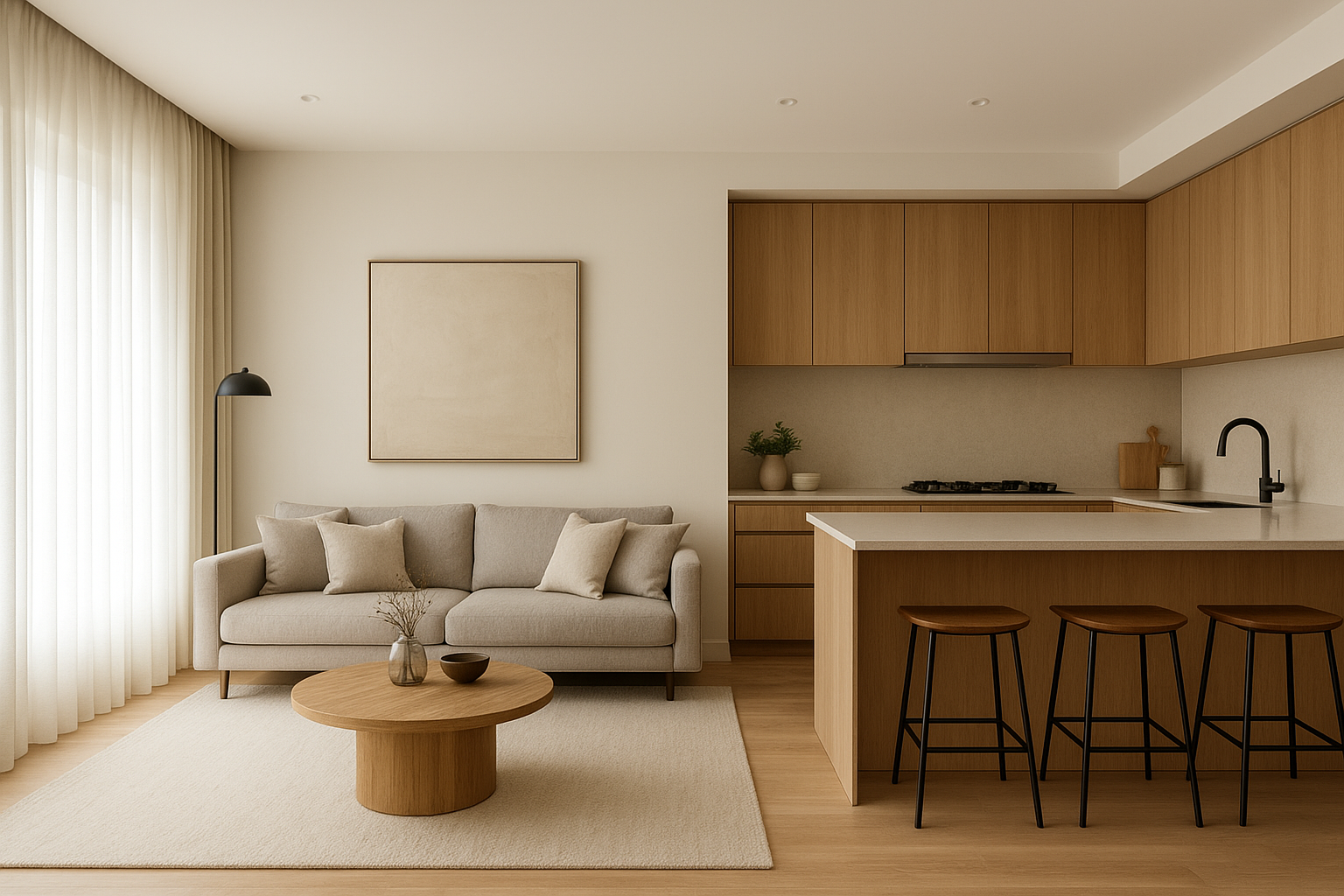 دمج مبتكر بين الصالة والمطبخ - مشروع ديكور في المنطقة الشرقية لدى…