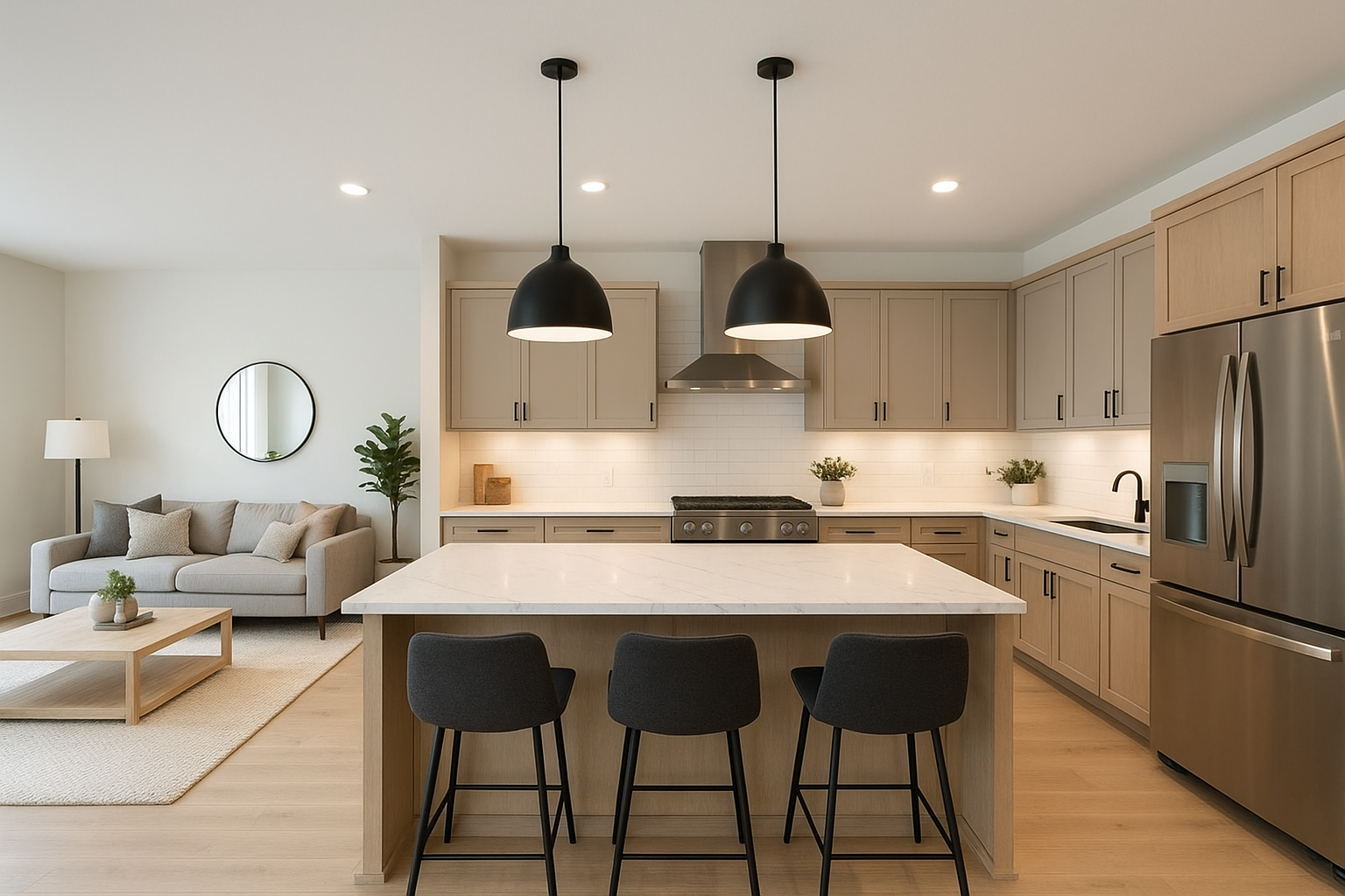 تجديد مبتكر للمطابخ الأمريكية ومجالس - مشروع ديكور في المنطقة الغ…