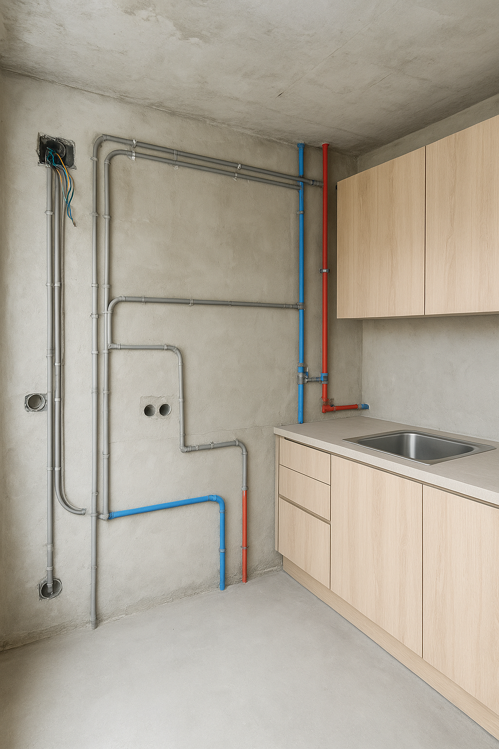 تشطيب مطبخ: تركيب خارجي لتمديدات - مشروع تشطيب في المنطقة الوسطى ل…