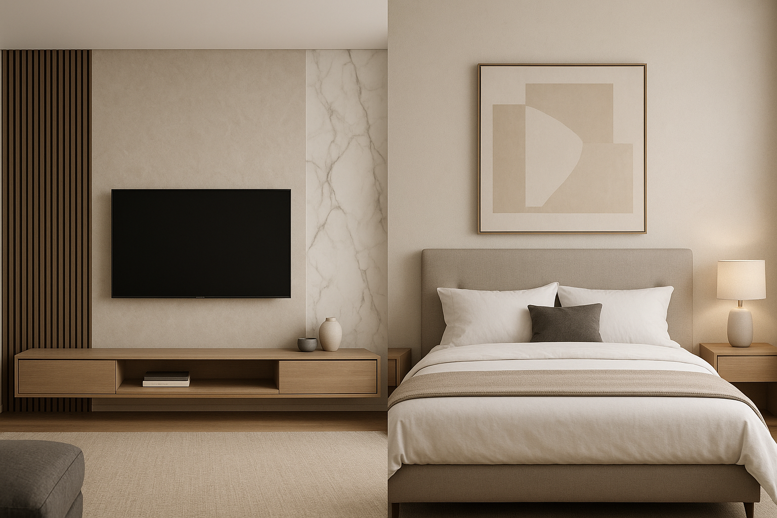 ديكورات جدارية أنيقة للتلفزيون وغرف - مشروع ديكور في المنطقة الوس…