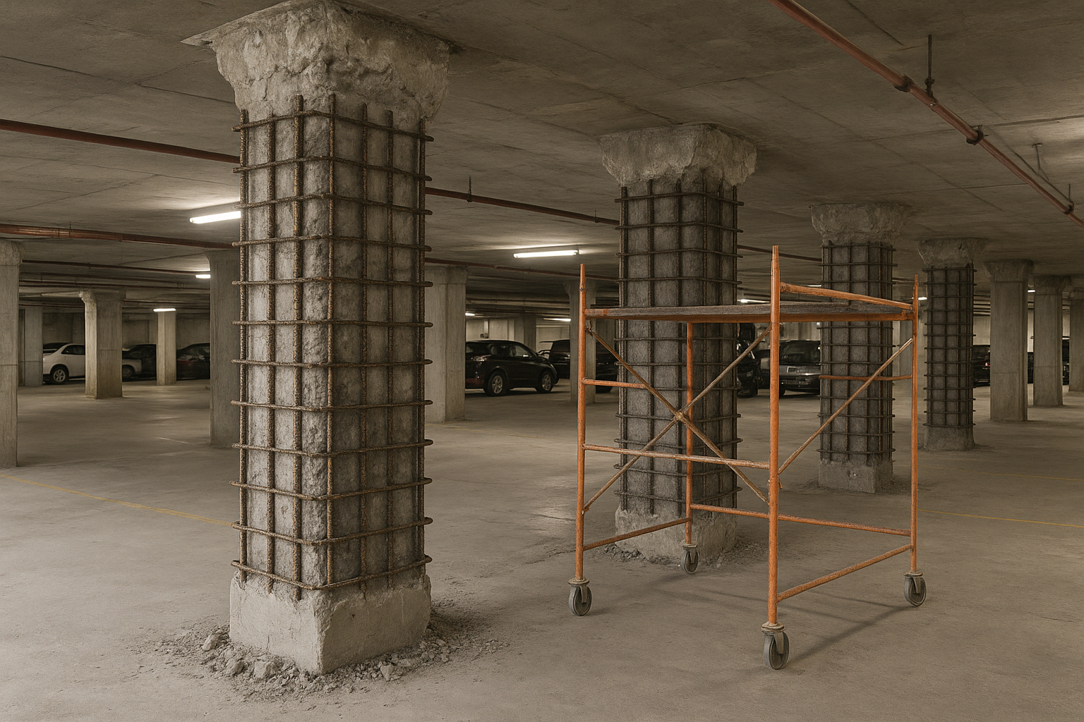 ترميم وتقوية أعمدة البدروم بمواقف - مشروع ترميم وصيانة في المنطقة…